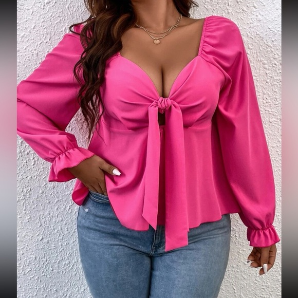 Boho sweetheart neck knot front peplum blouse - Picture 4 of 16